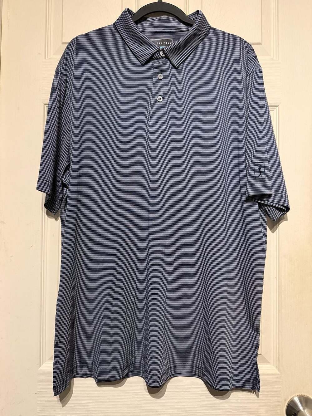 PGA Tour Polo Shirt Size XL Blue Striped Golf Top